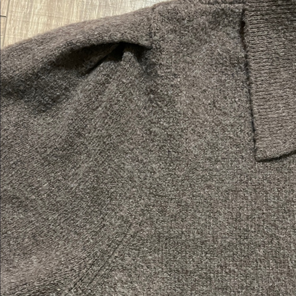 A New Day Taupe Short Sleeve Sweater with Button Neck Opening and Collar Size XL - Picture 6 of 7